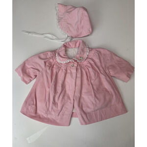 Millicent Vintage Pink Corduroy Jacket & Bonnet Set Lined Size 9-12 Months